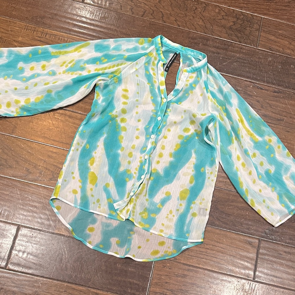 Walter Baker Teal and Yellow Blouse